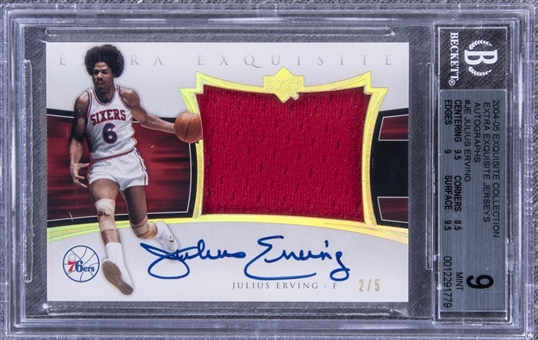 2004-05 UD "Exquisite Collection" Extra Exquisite Jerseys Autographs #JE Julius Erving Signed Game Used Patch Card (#2/5) – BGS MINT 9/BGS 10